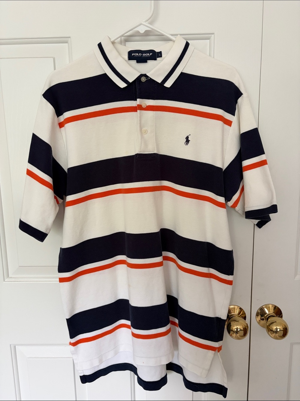 Polo by Ralph Lauren White Navy and Orange Striped Polo